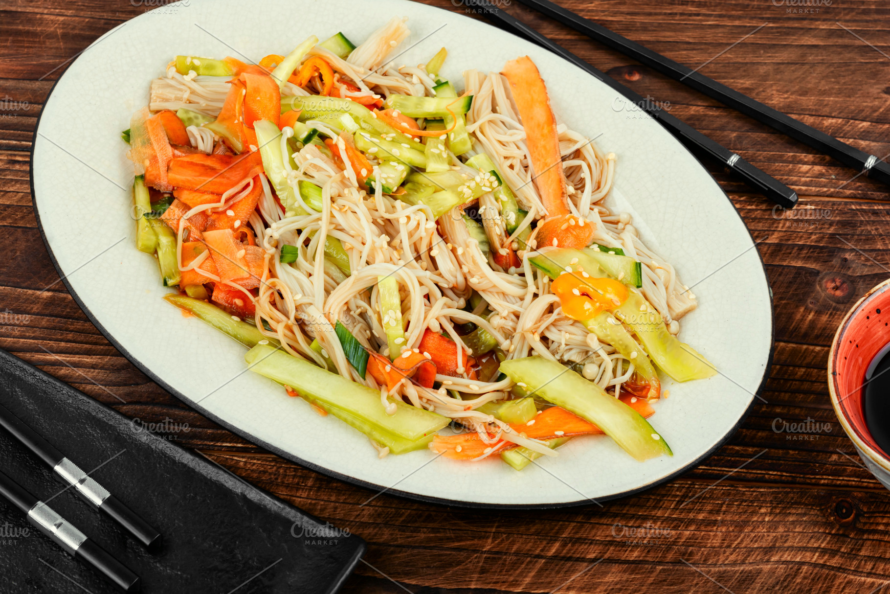 Vegan salad with enoki mushrooms., a Food & Drink Photo by MLunov MLunov