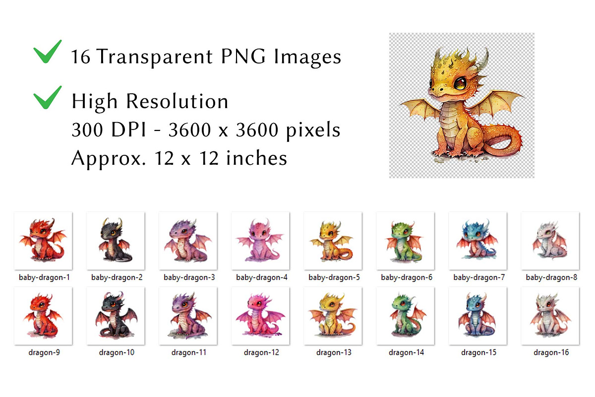 Baby Dragon Watercolor Clipart, an Animal Illustration by milkghost (Photo 2 of 2)