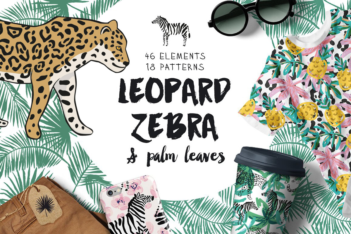 Leopard, zebra & palm leaves, an Animal Illustration by OJardin (Photo 1 of 5)