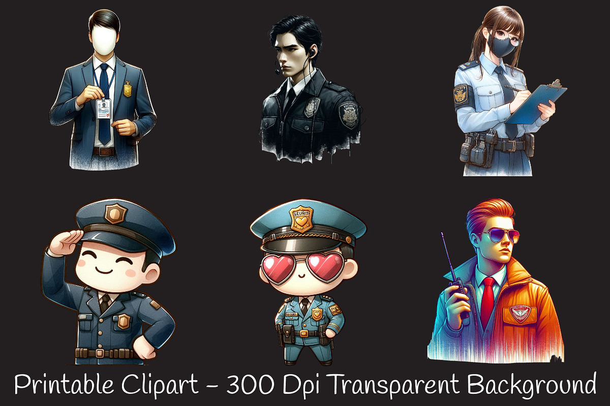 Security Guard Watercolor Cliparts, an Illustration by RobertsArt (Photo 4 of 9)