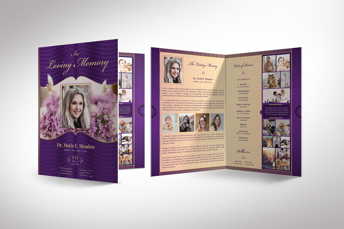 Purple Loving Tabloid Funeral Progra, a Brochure Template by Godserv Designs (Photo 1 of 10)