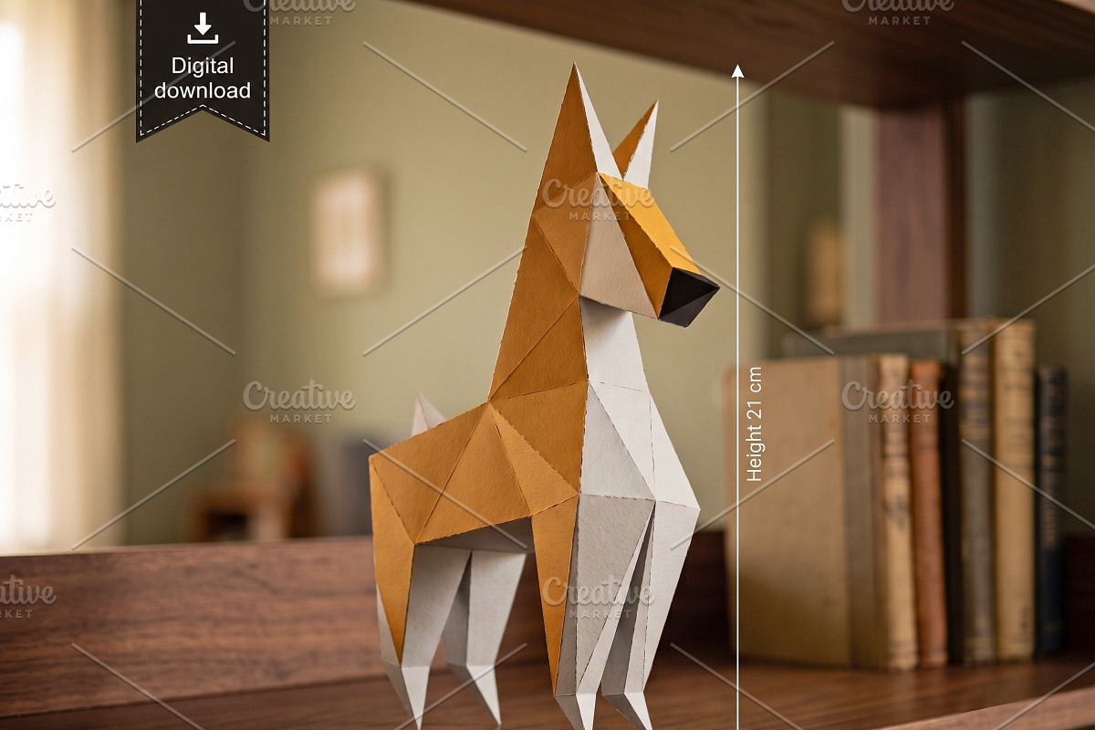 Lowpoly dog - 3d papercraft, a Card Template by PAPER amaze (Photo 1 of 3)