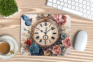 Antique Clock With Blooming Roses