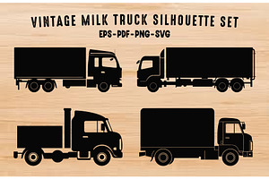 Vintage Milk Truck Silhouette Set, a Transportation Illustration by Gfx Expert Team
