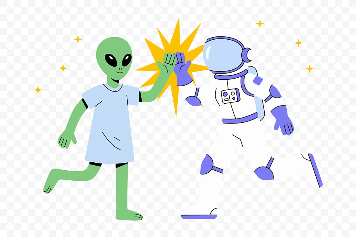 Cute Astronaut and Alien High Five, a Person Illustration by Partikusi Design (Photo 3 of 3)