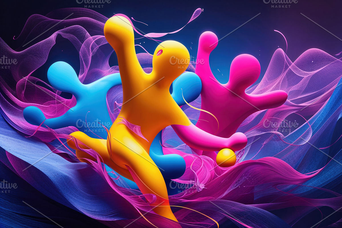 Twisting three fluid splash forms, an Illustration by wavebreak