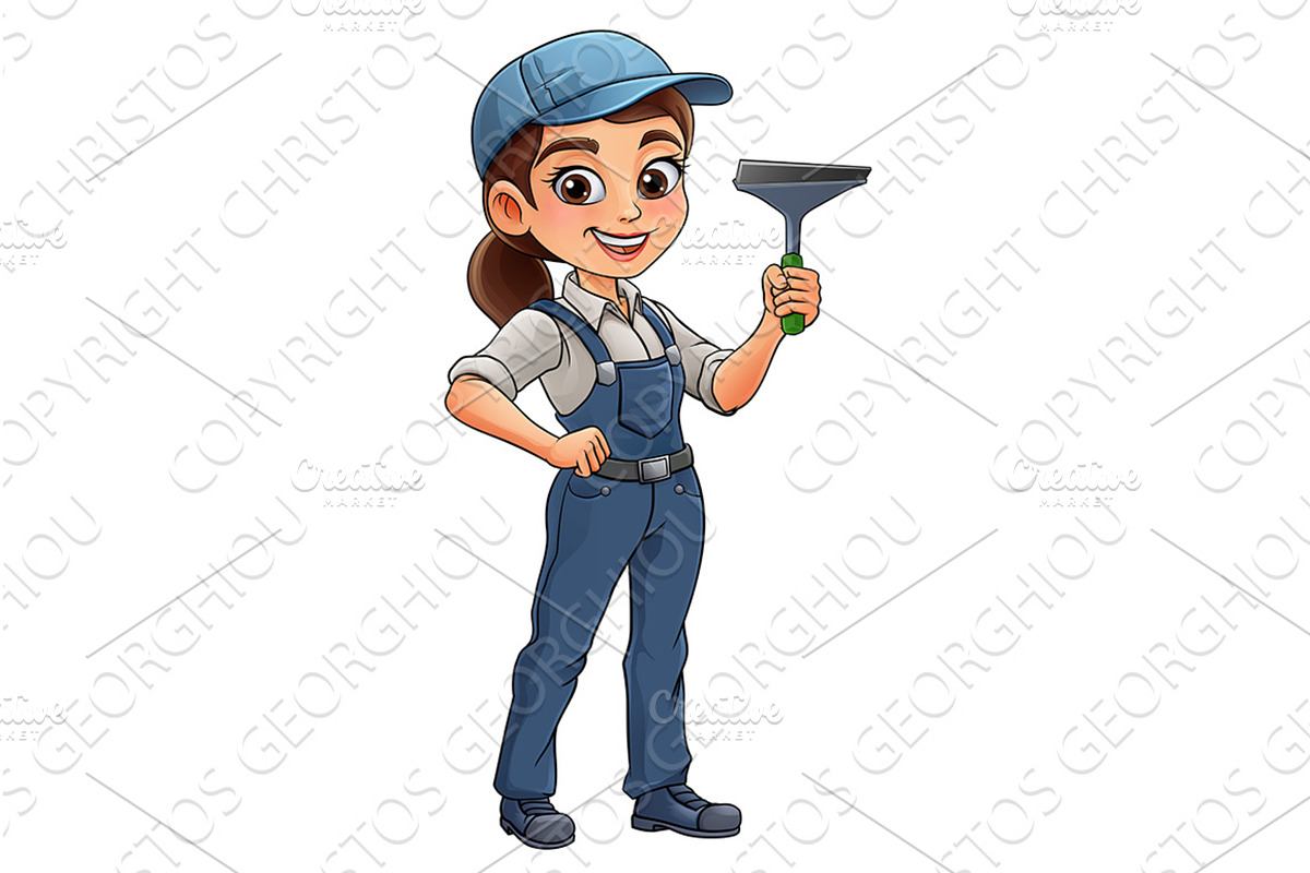 Woman Female Squeegee Window Cleaner, a Person Illustration by Christos Georghiou