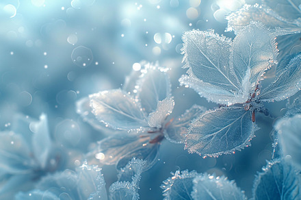 Frosted leaves with intricate ice, a Wallpaper Photo by Elena Vagengeim