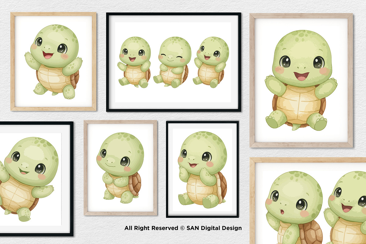15 Bundle Watercolor Cute Turtle, an Animal Illustration by Morspective (Photo 4 of 8)