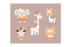 Funny cartoon zoo and greeting cards
