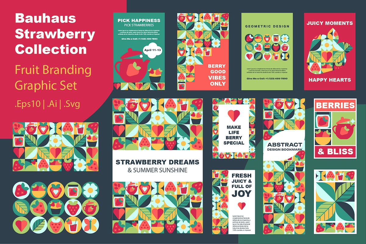 Modern Strawberry Mosaic Design Set, a Pattern Graphic by Lettering_Logo (Photo 4 of 6)