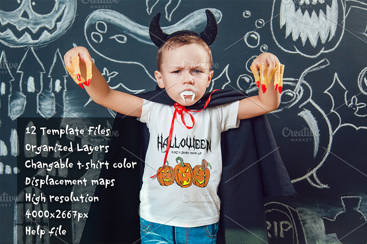 Halloween Kids T-Shirt Mock-Up, a Shirt Mockup by Freeman Studio (Photo 2 of 19)