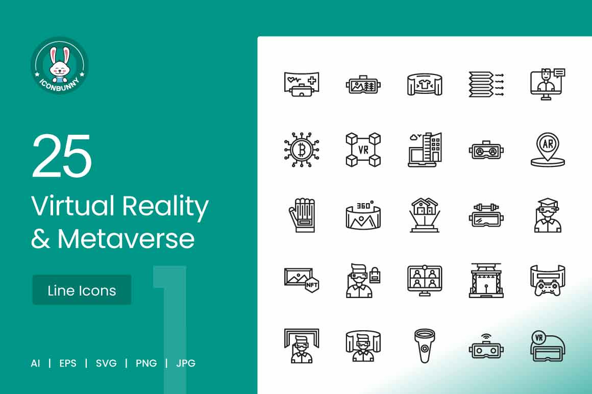 25 Virtual Reality & Metaverse Icons, an Icon by IconBunny
