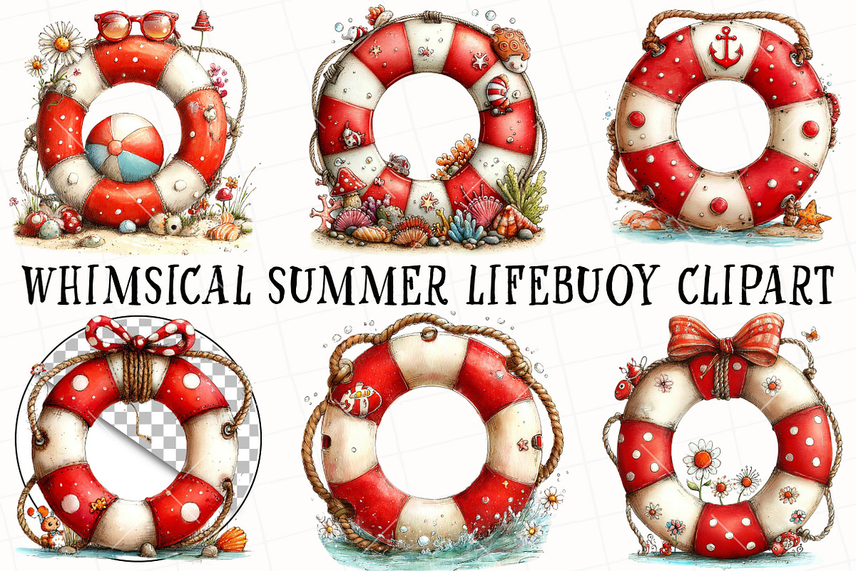 Whimsical Summer Lifebuoy Clipart, an Illustration by OK Design (Photo 2 of 6)