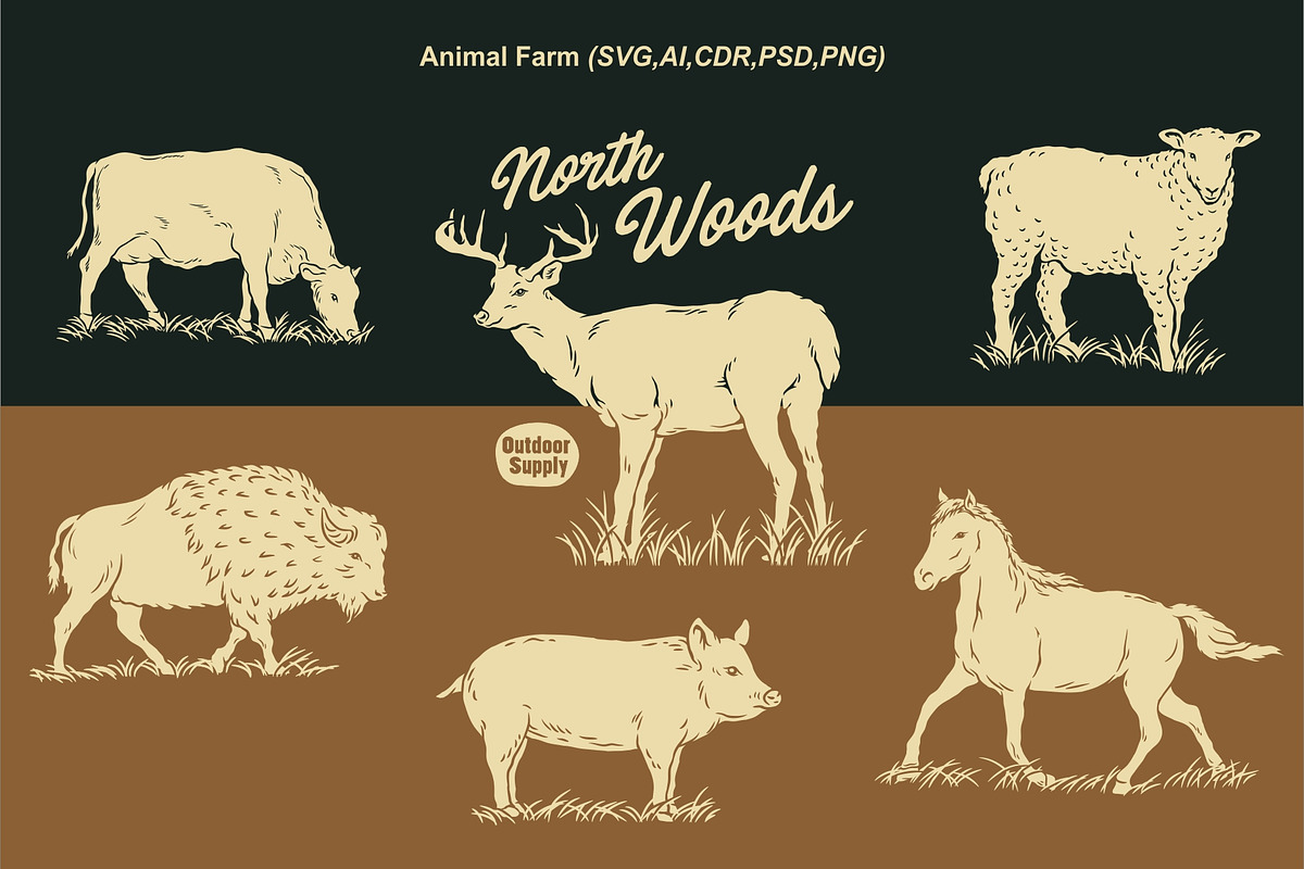 Farm (Horse,Pig,Deer,Bison,Cow,Goat), an Animal Illustration by Ben studio (Photo 1 of 4)