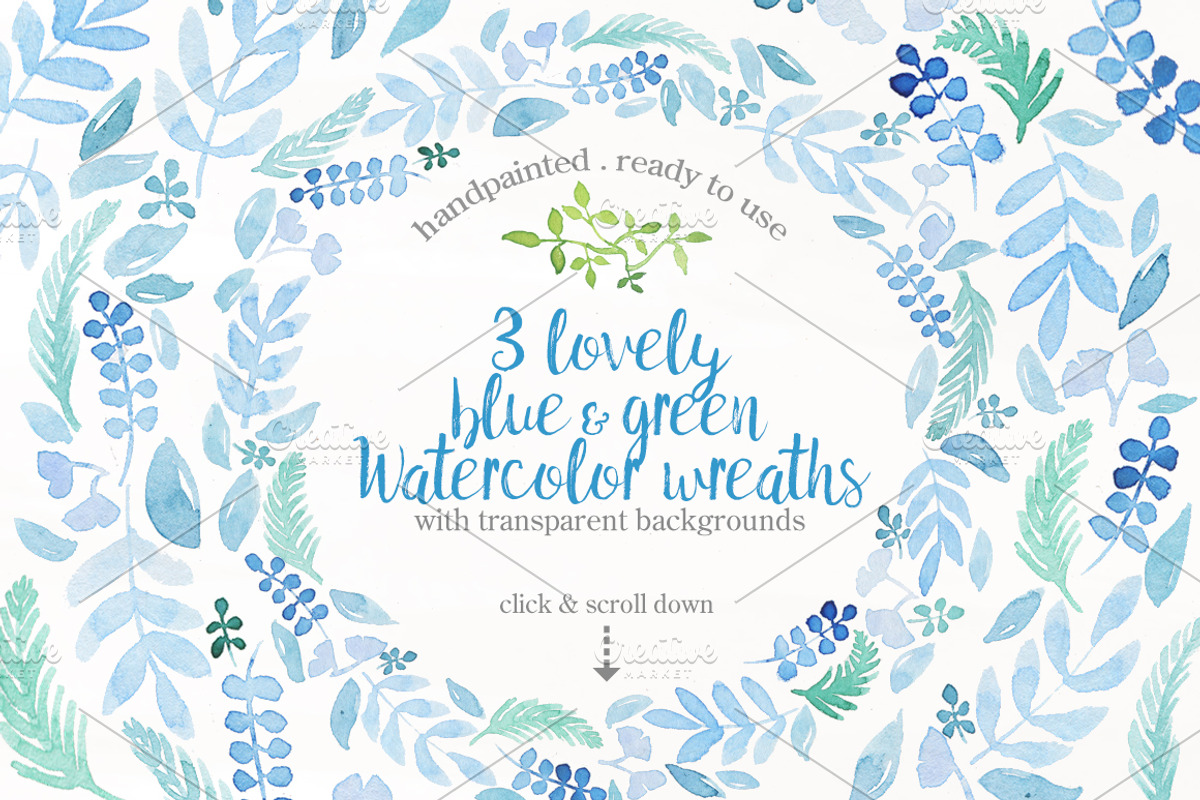 Blue & Green watercolor wreaths, a Decorative Illustration by Styled by Adelyn makes
