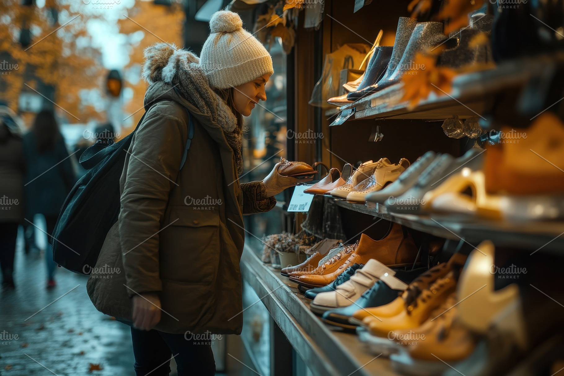 Women engage in shoe shopping, a Photo by Pavel_design