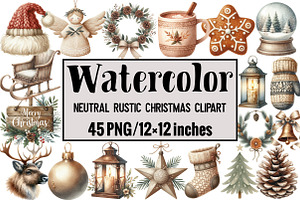 Neutral Rustic Christmas Clipart, an Illustration by Design Market