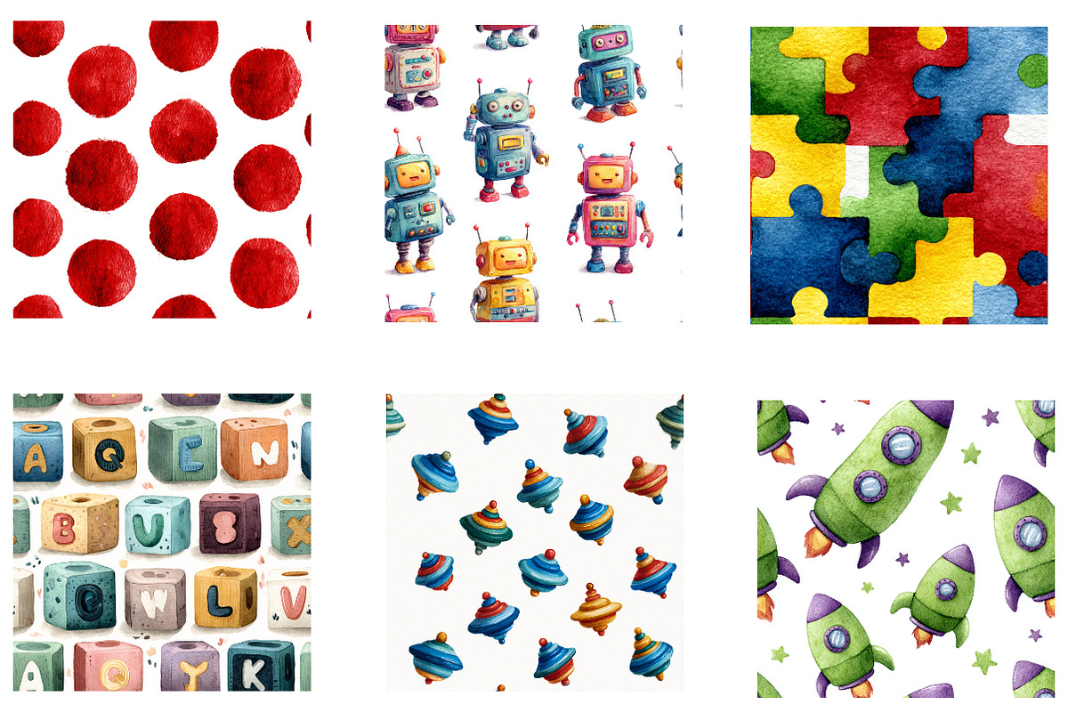 Toy Seamless Patterns, Scrapbook, a Pattern Graphic by CreationArt (Photo 3 of 5)