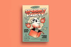 Green Cartoon Spooky Party Flyer, a Flyer Template by graphicook