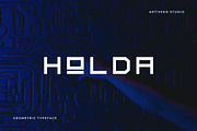 Holda – Geometric Technology Font, a Sans Serif Font by Artiveko (Thumbnail 1 of 8)