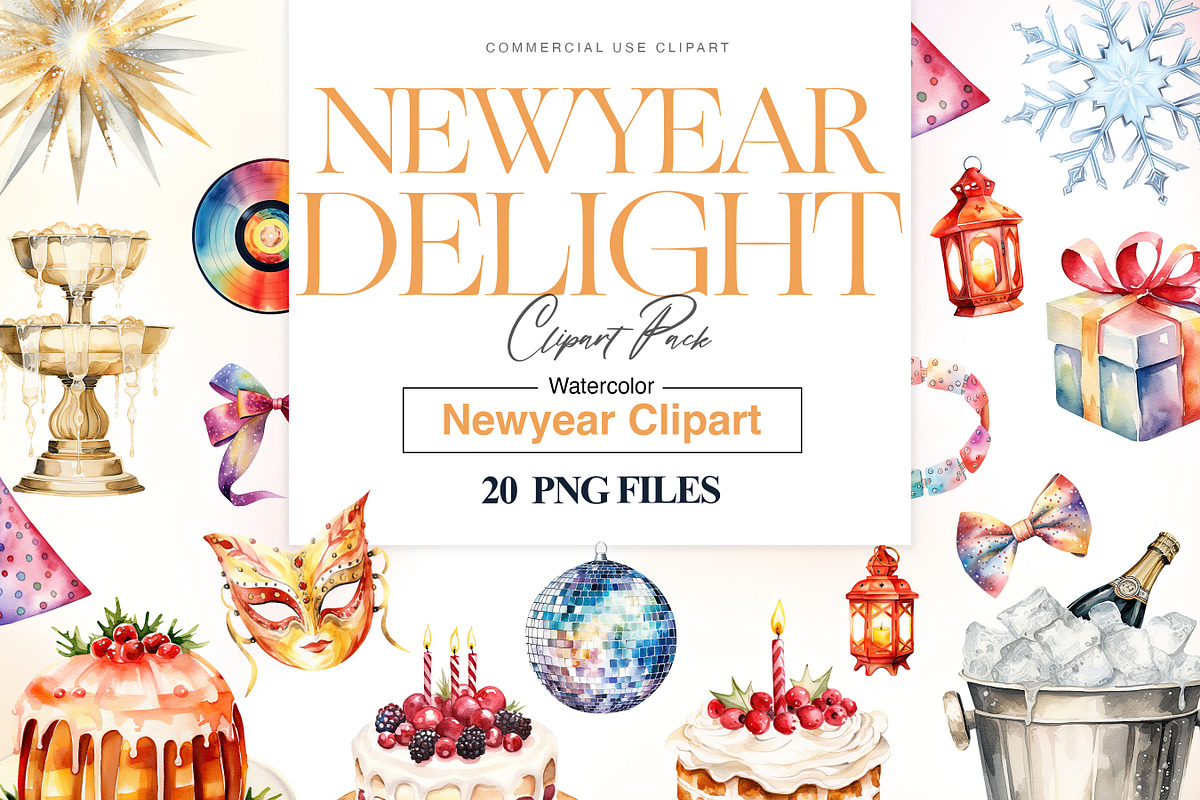 Watercolor New Year Clipart| Party, a Decorative Illustration by BrushstrokeArtGB (Photo 1 of 8)