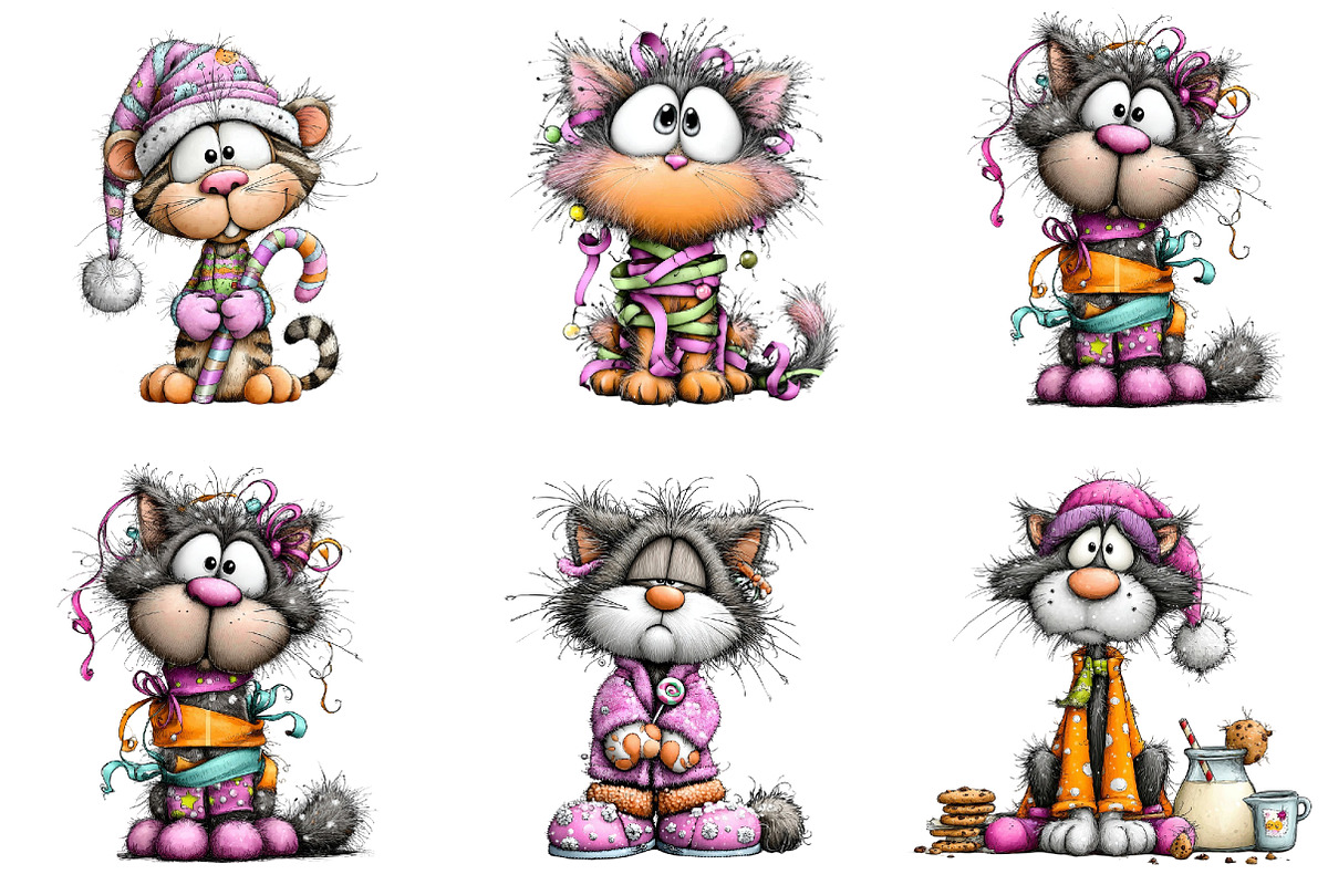 Christmas Cats Clipart, an Illustration by DreamArtGraphic (Photo 2 of 5)