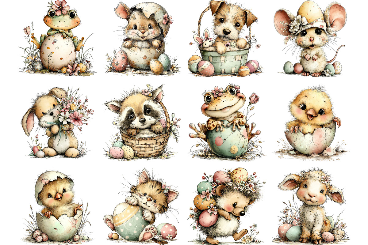 Happy Easter Animals Clipart, an Illustration by Designking (Photo 3 of 5)