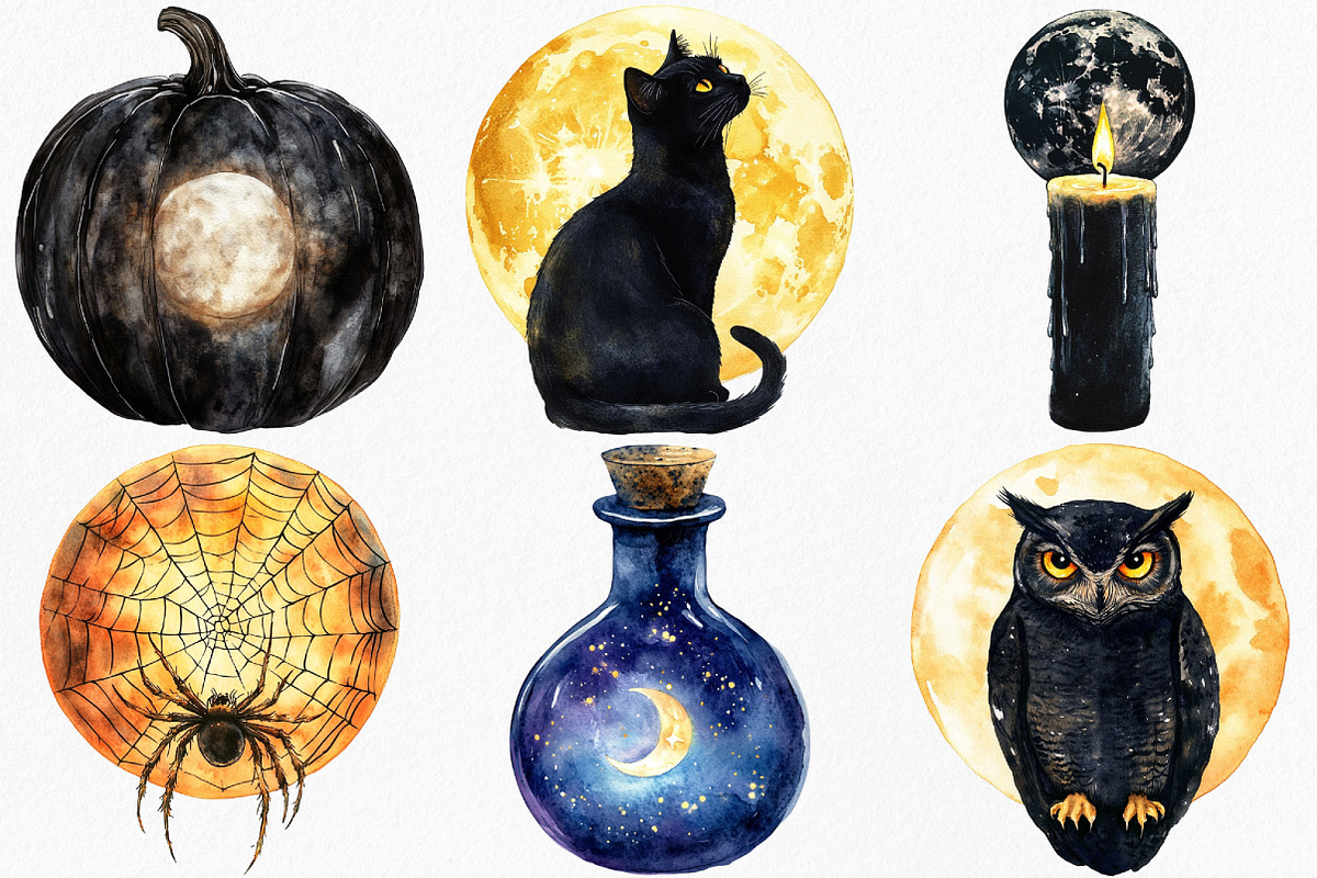 Full Moon Spooky Halloween Clipart, an Illustration by Canvas Craft (Photo 2 of 7)