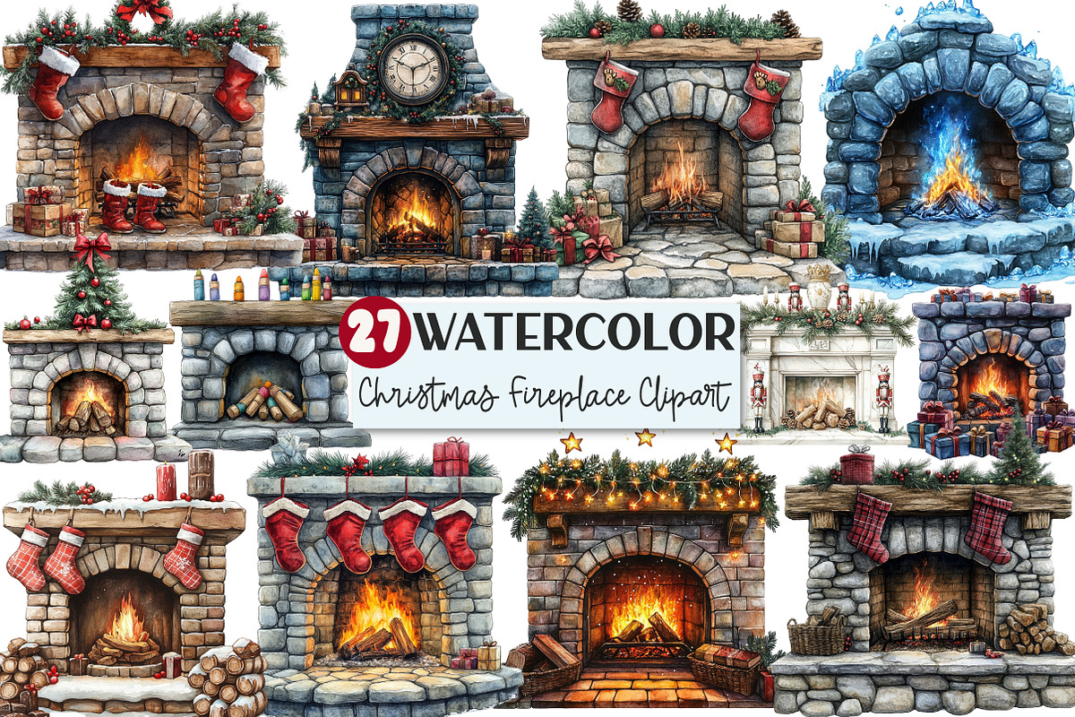 Christmas Fireplace Clipart, an Illustration by Rose Art (Photo 1 of 4)