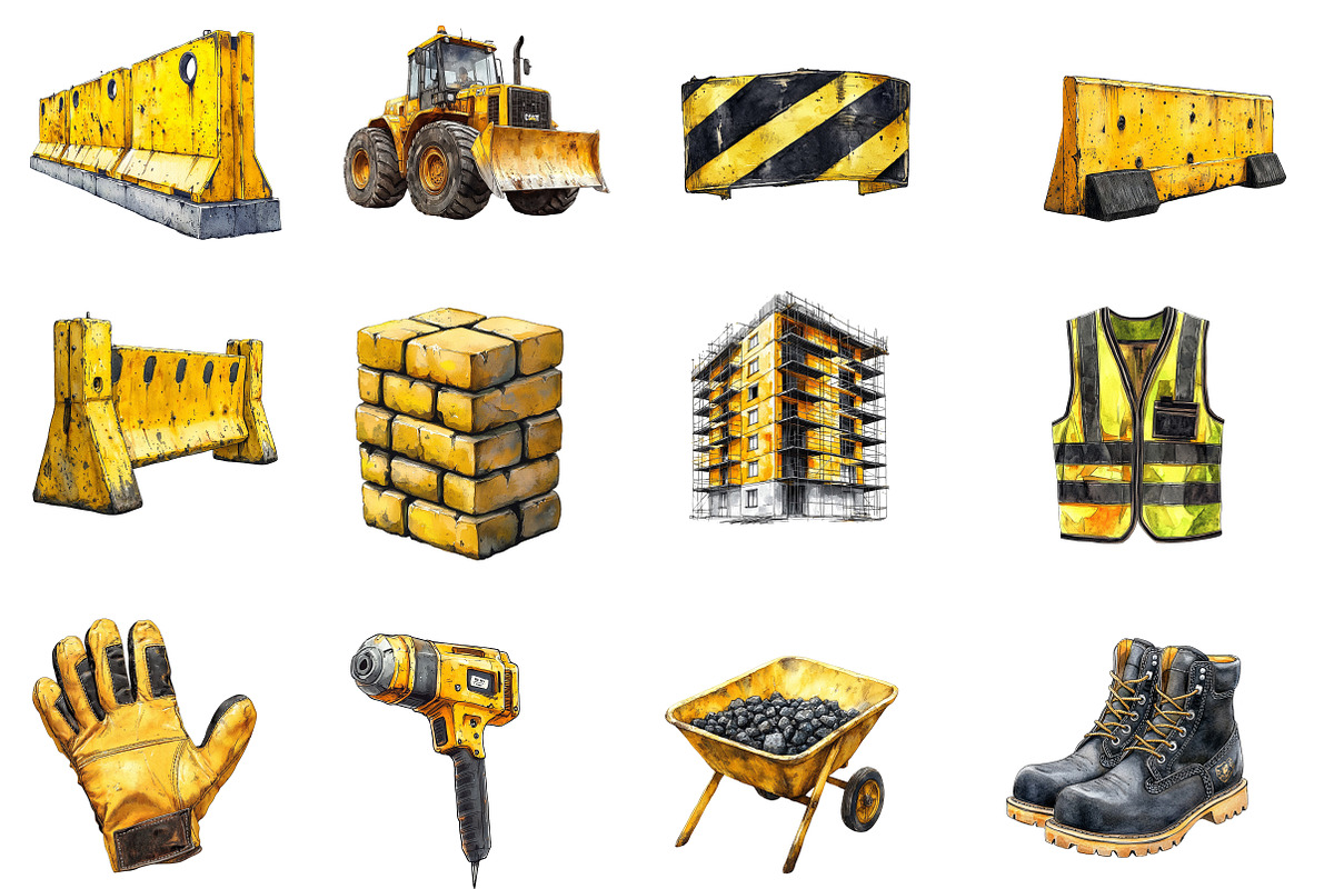 Cute Construction Watercolor Clipart, an Illustration by Designworld (Photo 2 of 9)