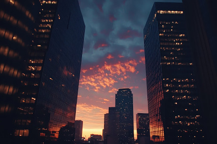 Dallas skyline illuminates at dusk w, a Photo by Iftikhar Alam