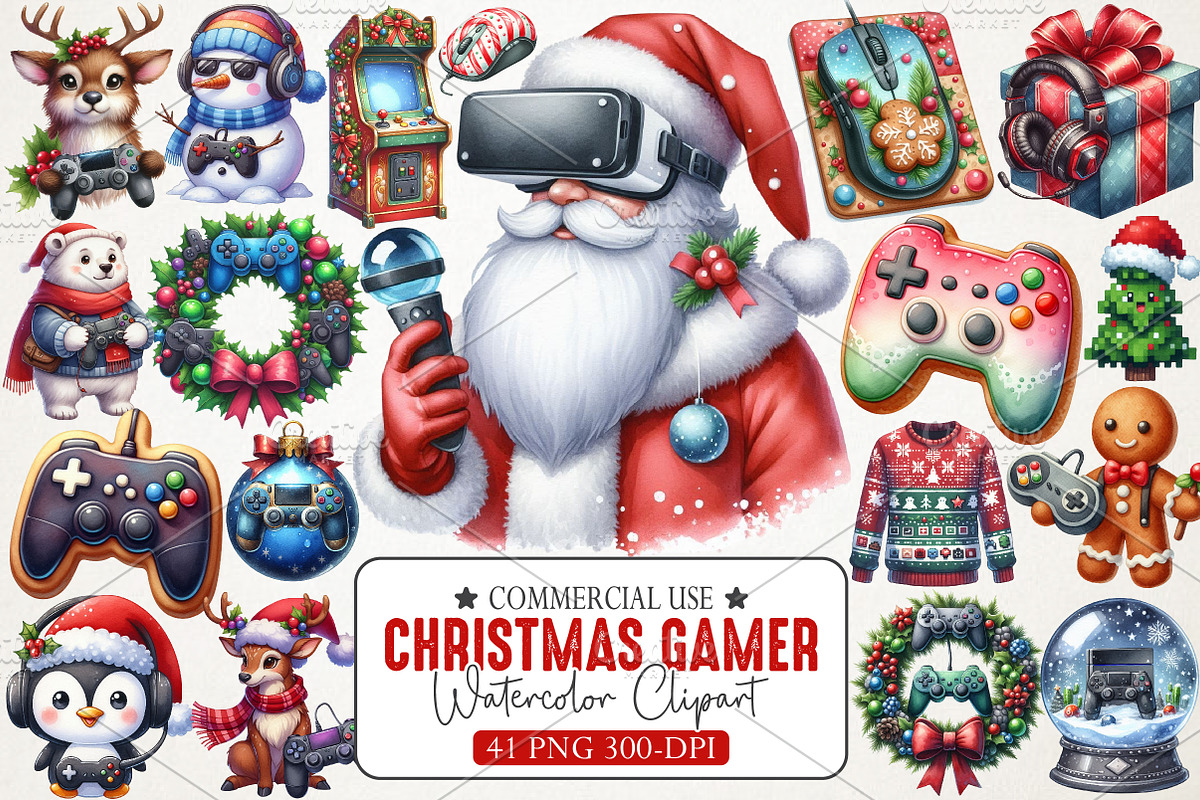 Christmas Gamer Clipart, an Illustration by RobertsArt (Photo 1 of 7)