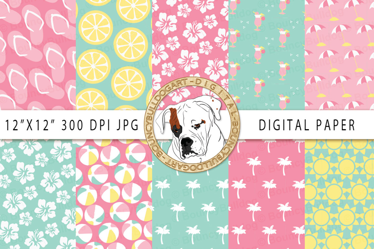Summer beach digital paper, a Pattern Graphic by BouncyBulldog