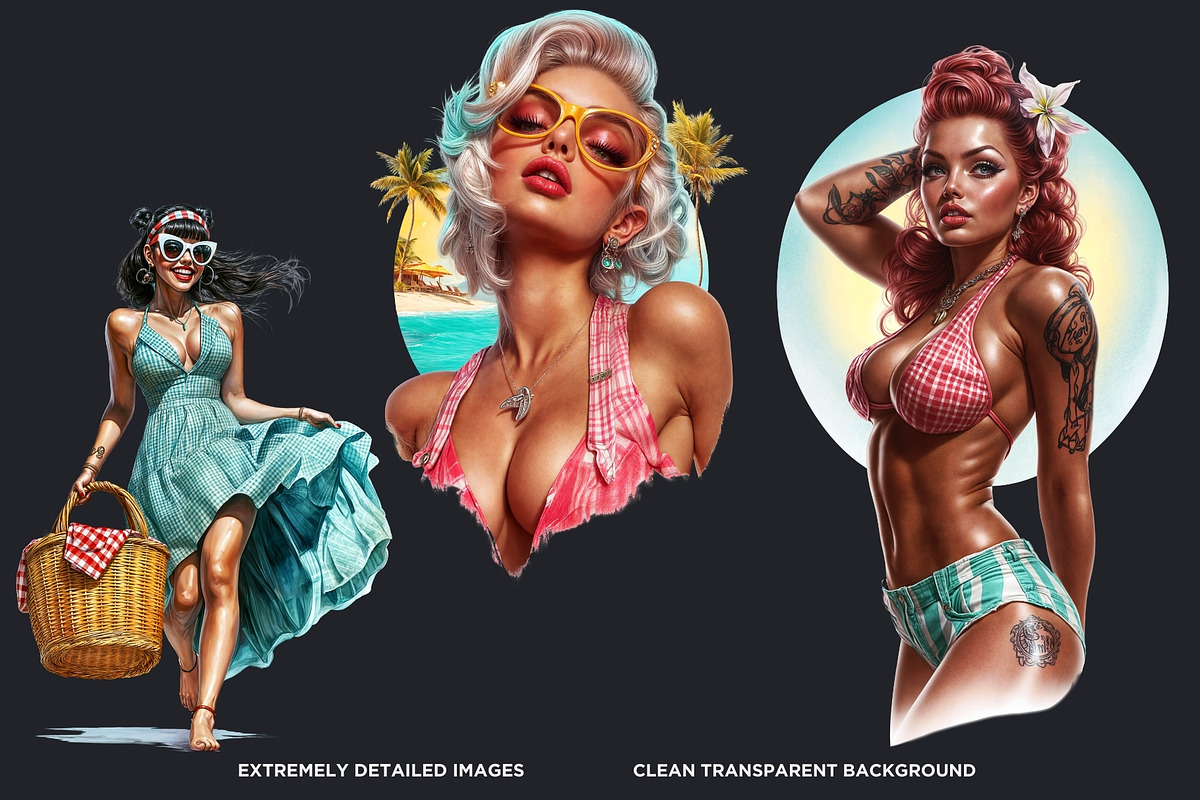 Rockabilly Summer Girls Clipart Set, a Person Illustration by ThatsDesignArt (Photo 3 of 10)