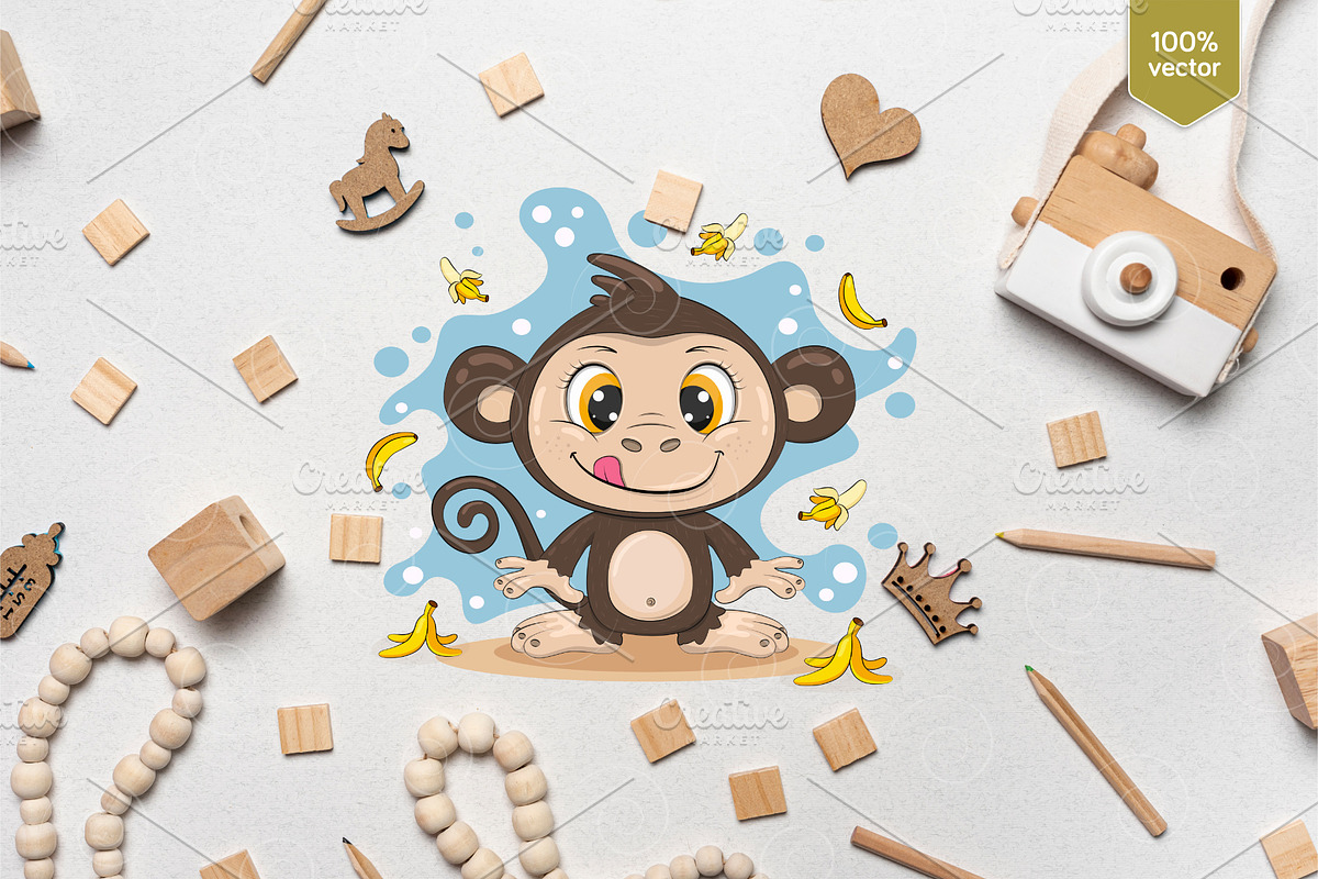 Cartoon Monkey. Tshirt, PNG., an Animal Illustration by KENO Mascots (Photo 3 of 3)