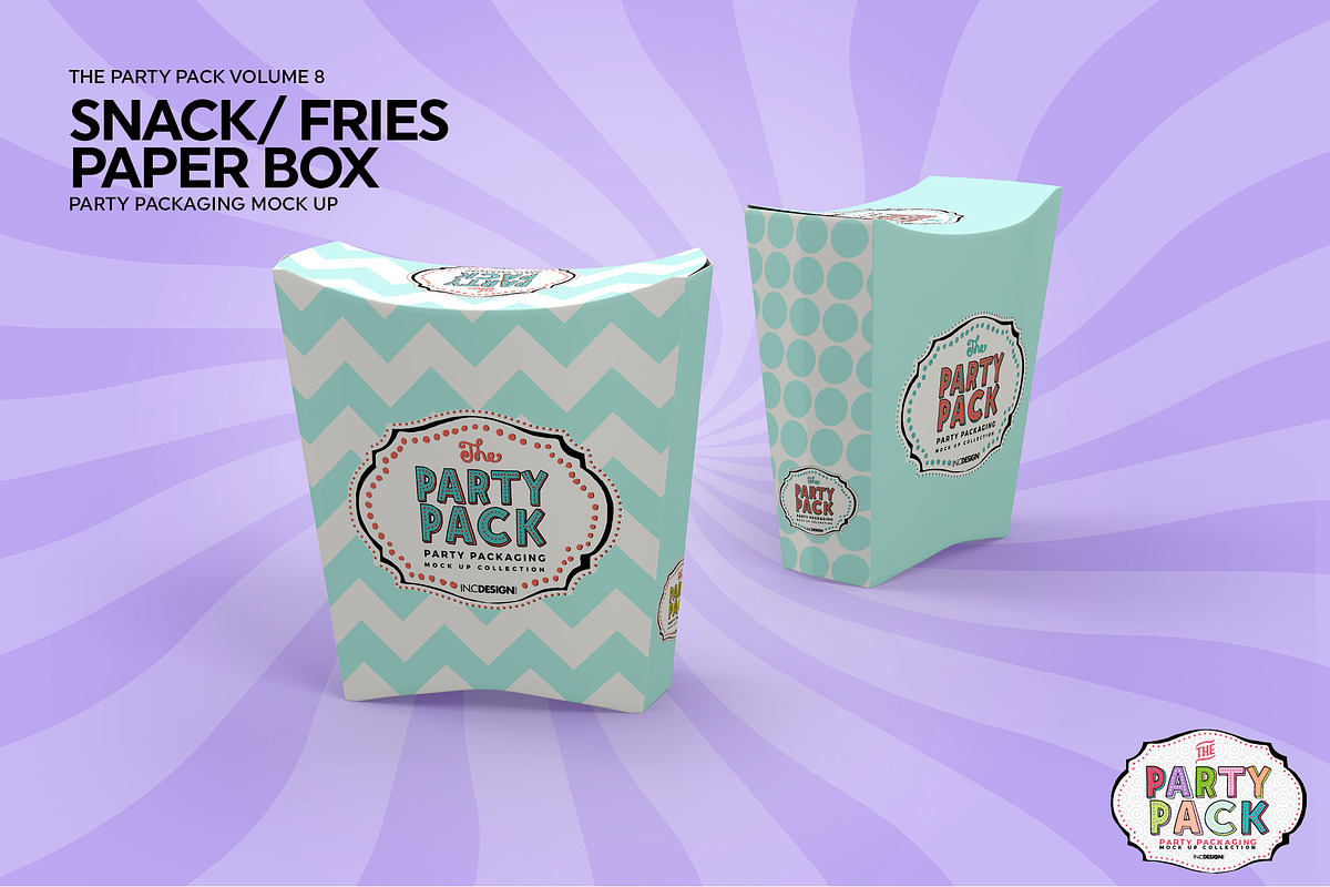 Party Snack or Fries PaperBox Mockup, a Cups & Container Mockup by INCDesign (Photo 3 of 7)