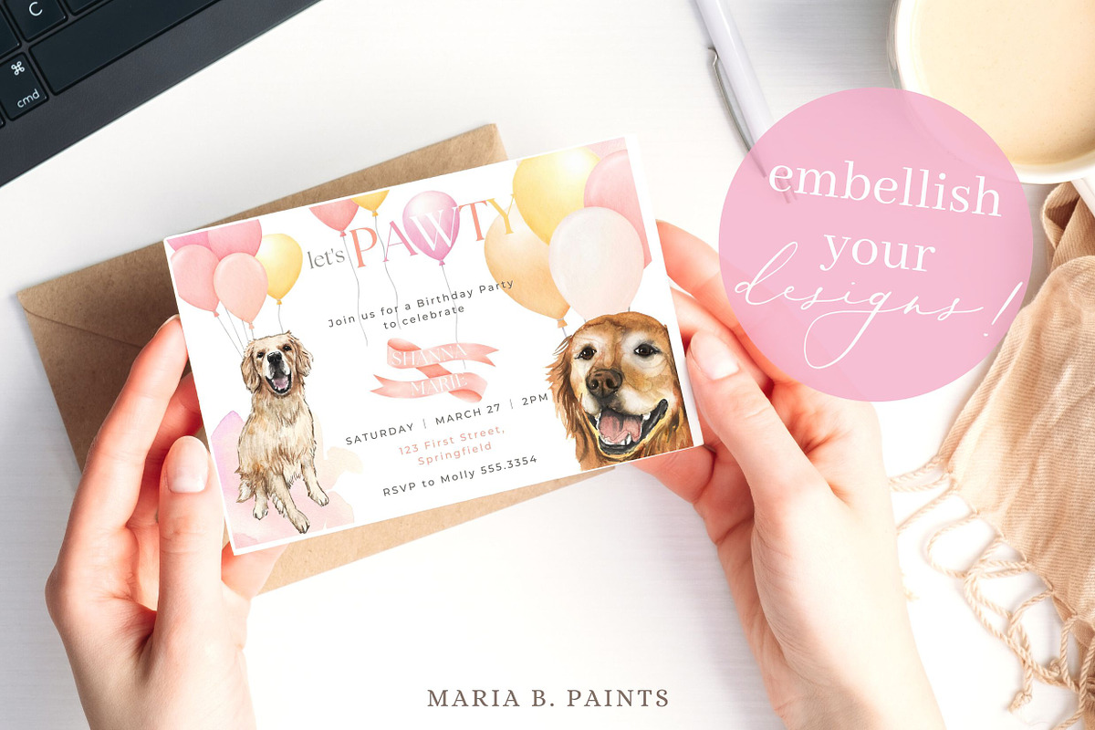 Golden Retriever Clipart Dog Set, an Animal Illustration by Maria B. Paints (Photo 2 of 2)