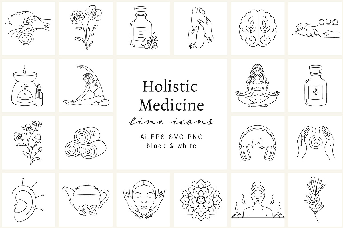 Holistic Medicine Line Icon Set, an Outline Icon by NatalieArtShop (Photo 1 of 15)