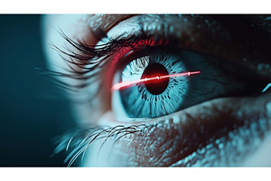 Close-up of a human eye with a red