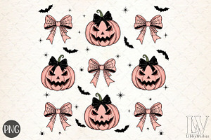 Halloween Pumpkin PNG, Coquette Bow, an Illustration by Libby Wishes