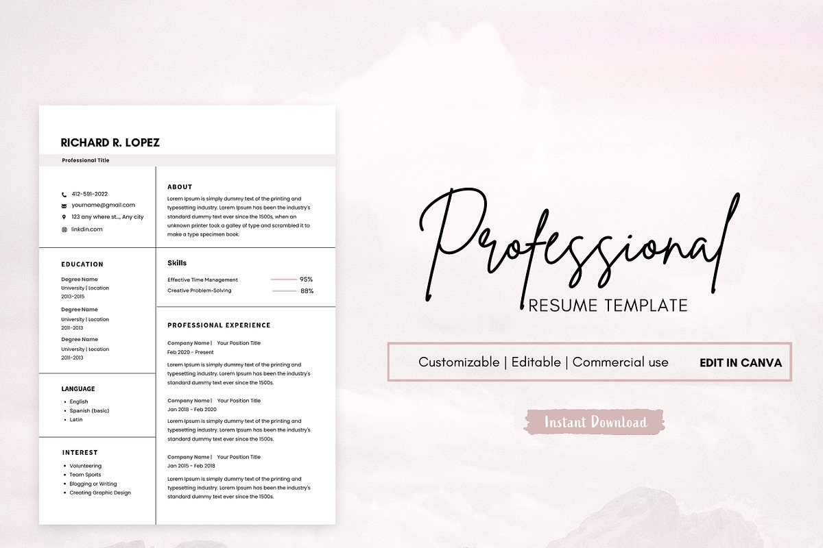 Best Resume Template, Simple CV PDF, a Resume Template by BrushstrokeArtGB (Photo 1 of 5)