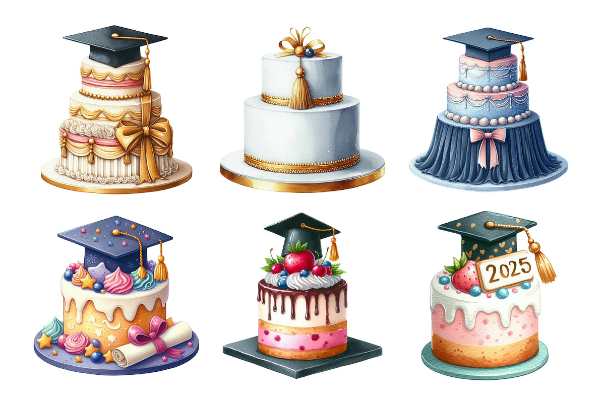 Graduation Cake Clipart Bundle, an Illustration by Daily.Designs (Photo 3 of 5)