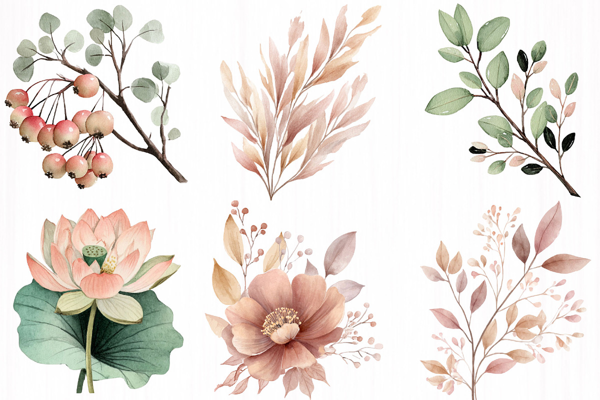 Watercolor Boho Floral Elements, an Illustration by DreamCafeArt (Photo 3 of 7)
