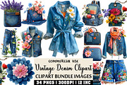 Vintage Denim Clipart, an Illustration by Craft Nest (Thumbnail 1 of 6)