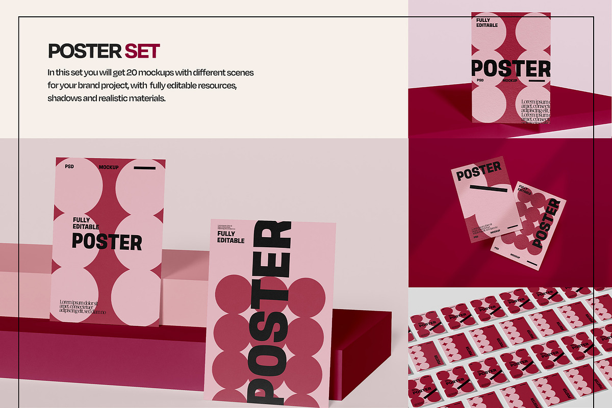 Poster Mockup Set Flat Lay Editorial, an Advertising Mockup by Mego-studio (Photo 3 of 7)