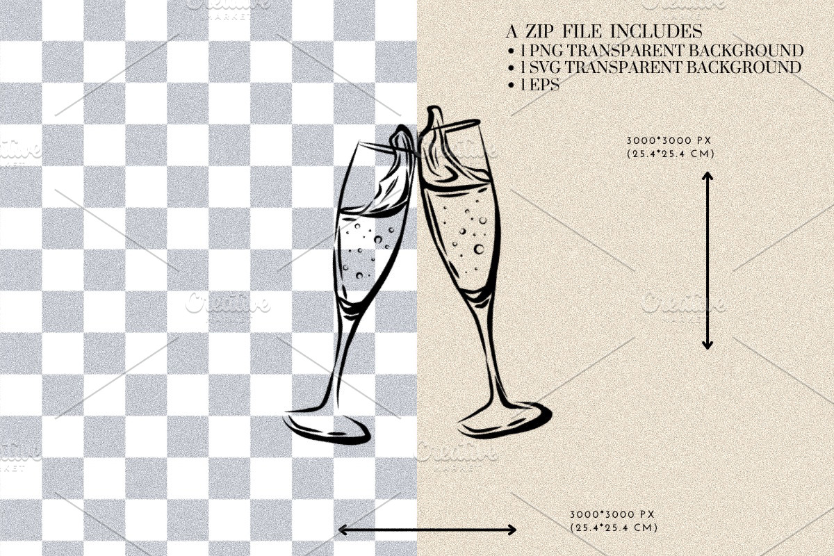 Champagne Toast Clinking Glasses, an Object Illustration by CraftingOnSunday (Photo 2 of 3)
