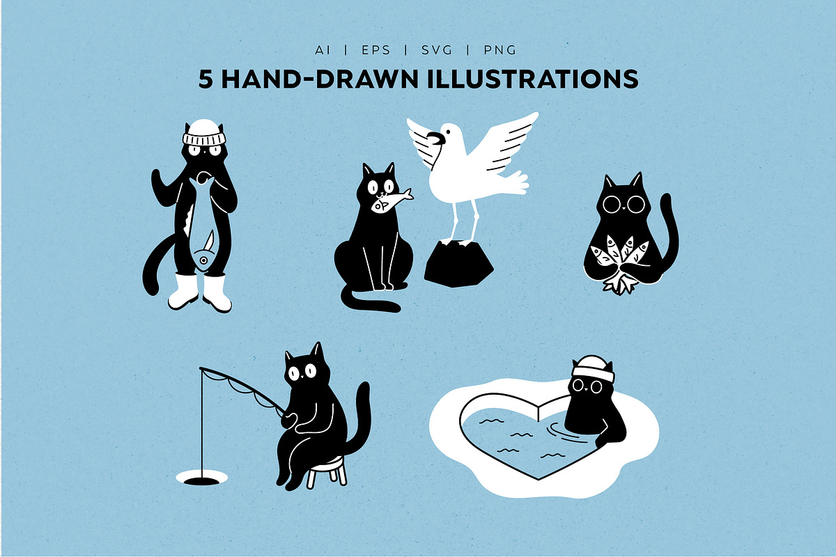 Fishing Cats Vector Illustrations, an Animal Illustration by helenreveur (Photo 3 of 5)