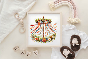 Watercolor Maypole Clipart