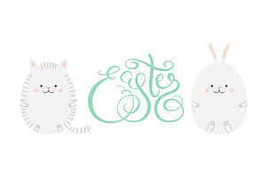 Cute cat, bunny Easter egg cartoon, a Seasonal Illustration by sceptical cactus